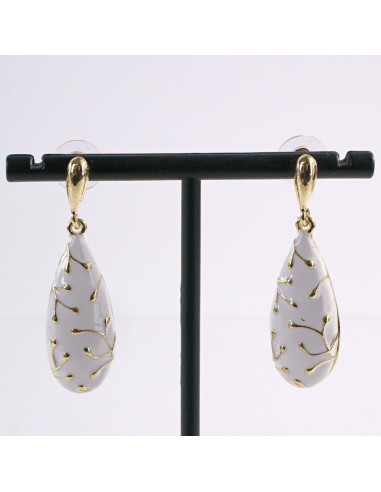 Kolczyki BIAŁE WISZĄCE KROPLE ZŁOTY LOLITA...