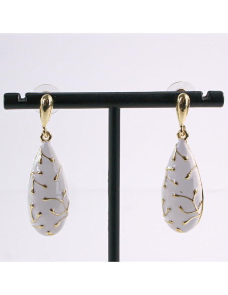 Kolczyki BIAŁE WISZĄCE KROPLE ZŁOTY LOLITA AKCESORIA srebrny sztyft 925