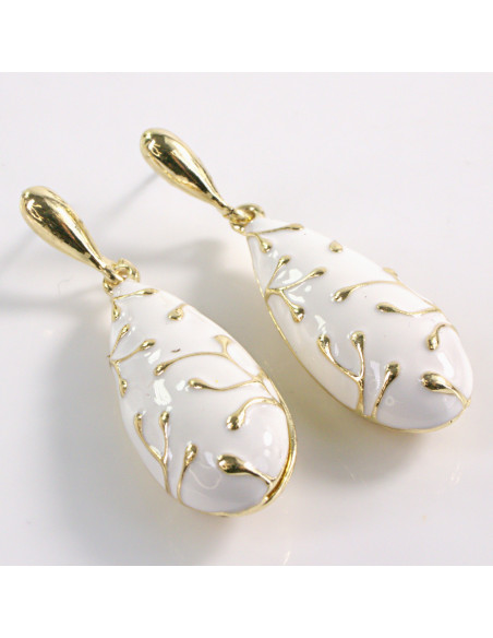 Kolczyki BIAŁE WISZĄCE KROPLE ZŁOTY LOLITA AKCESORIA srebrny sztyft 925
