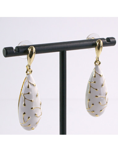 Kolczyki BIAŁE WISZĄCE KROPLE ZŁOTY LOLITA...