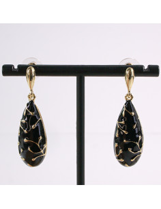 Kolczyki CZARNE WISZĄCE KROPLE ZŁOTY LOLITA AKCESORIA...