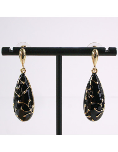 Kolczyki CZARNE WISZĄCE KROPLE ZŁOTY LOLITA...