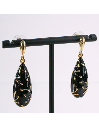 Kolczyki CZARNE WISZĄCE KROPLE ZŁOTY LOLITA...