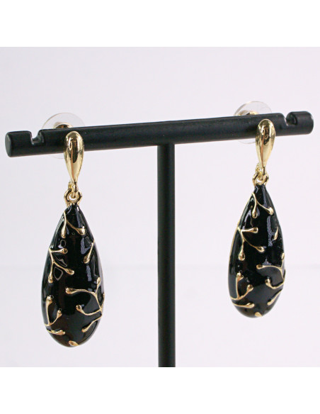Kolczyki CZARNE WISZĄCE KROPLE ZŁOTY LOLITA AKCESORIA srebrny sztyft 925