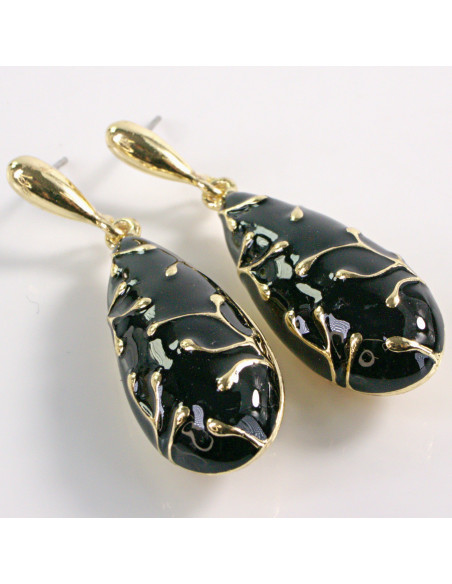 Kolczyki CZARNE WISZĄCE KROPLE ZŁOTY LOLITA AKCESORIA srebrny sztyft 925