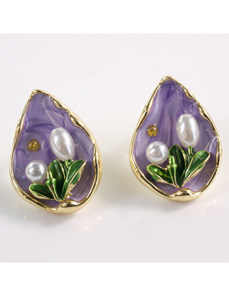 Kolczyki FIOLETOWY PORTRET KWIAT LOLITA AKCESORIA srebrny sztyft 925