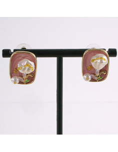 Kolczyki RÓŻOWY PORTRET KWIAT LOLITA AKCESORIA srebrny...