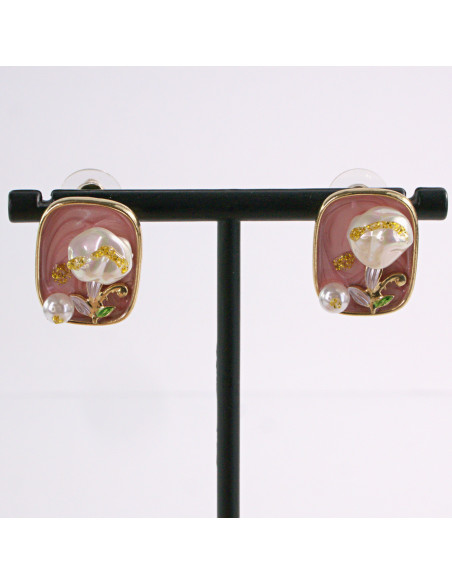 Kolczyki RÓŻOWY PORTRET KWIAT LOLITA AKCESORIA srebrny sztyft 925