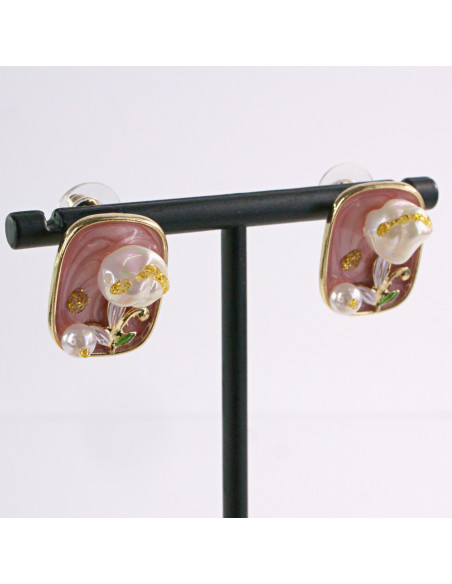 Kolczyki RÓŻOWY PORTRET KWIAT LOLITA AKCESORIA srebrny sztyft 925