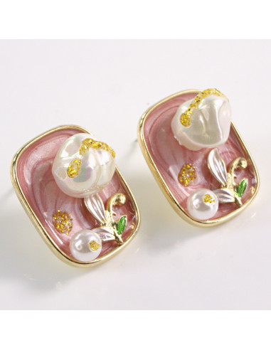 Kolczyki RÓŻOWY PORTRET KWIAT LOLITA AKCESORIA...