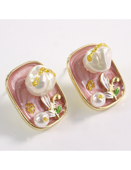 Kolczyki RÓŻOWY PORTRET KWIAT LOLITA AKCESORIA srebrny sztyft 925