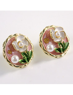 Kolczyki RÓŻOWY PORTRET KWIAT LOLITA AKCESORIA srebrny...