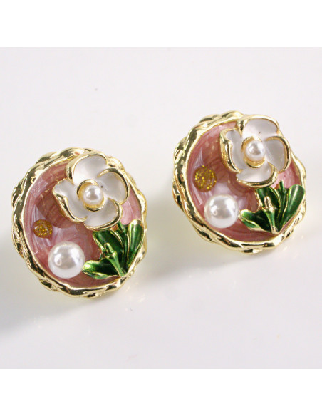 Kolczyki RÓŻOWY PORTRET KWIAT LOLITA AKCESORIA srebrny sztyft 925