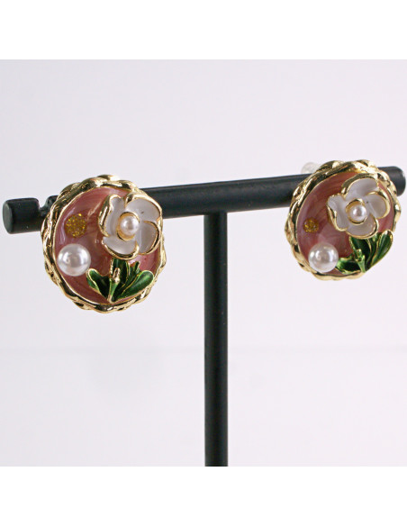 Kolczyki RÓŻOWY PORTRET KWIAT LOLITA AKCESORIA srebrny sztyft 925