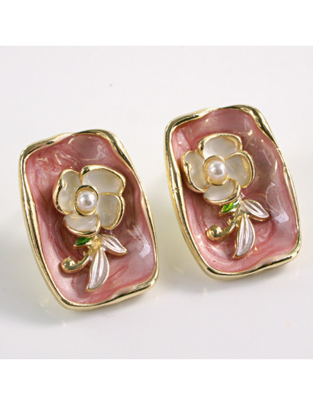 Kolczyki RÓŻOWY PORTRET KWIAT LOLITA AKCESORIA srebrny sztyft 925