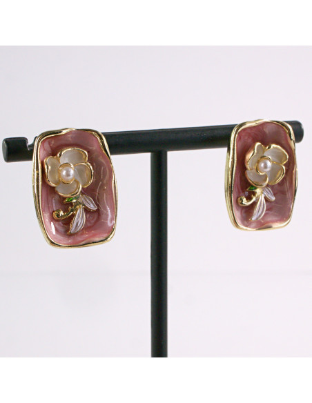 Kolczyki RÓŻOWY PORTRET KWIAT LOLITA AKCESORIA srebrny sztyft 925