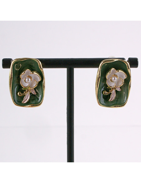 Kolczyki ZIELONY PORTRET KWIAT LOLITA AKCESORIA srebrny sztyft 925