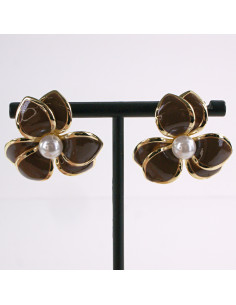 Kolczyki BRĄZOWY KWIAT PERŁA KWIATEK LOLITA AKCESORIA...