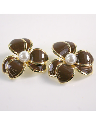 Kolczyki BRĄZOWY KWIAT PERŁA KWIATEK LOLITA...