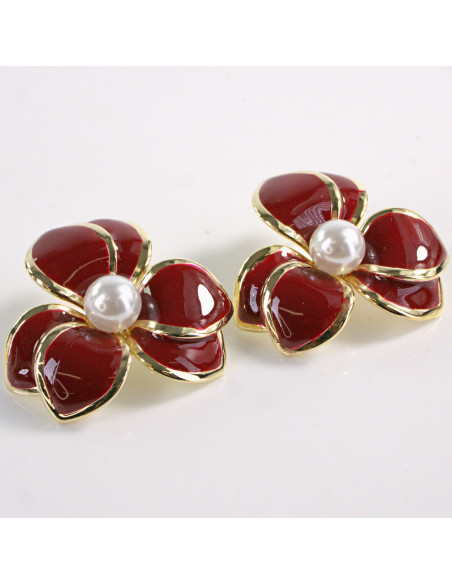 Kolczyki BORDOWY KWIAT PERŁA KWIATEK LOLITA AKCESORIA srebrny sztyft 925