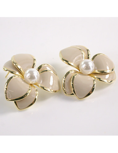 Kolczyki BEŻOWY KWIAT PERŁA KWIATEK LOLITA...