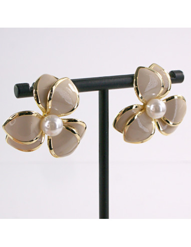 Kolczyki BEŻOWY KWIAT PERŁA KWIATEK LOLITA...