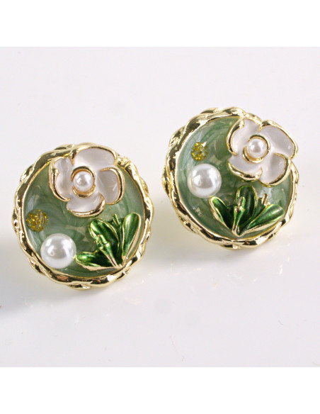 Kolczyki ZIELONY PORTRET KWIAT LOLITA AKCESORIA srebrny sztyft 925