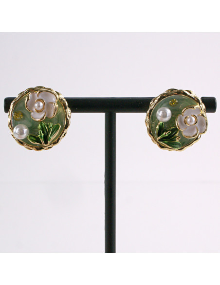 Kolczyki ZIELONY PORTRET KWIAT LOLITA AKCESORIA srebrny sztyft 925