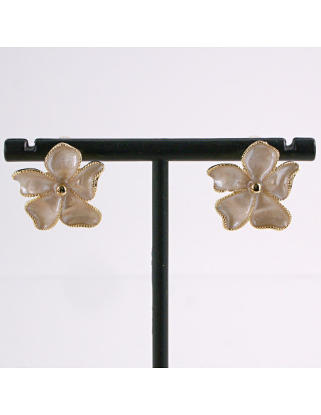 Kolczyki BEŻOWY KWIAT KWIATEK LOLITA AKCESORIA srebrny sztyft 925