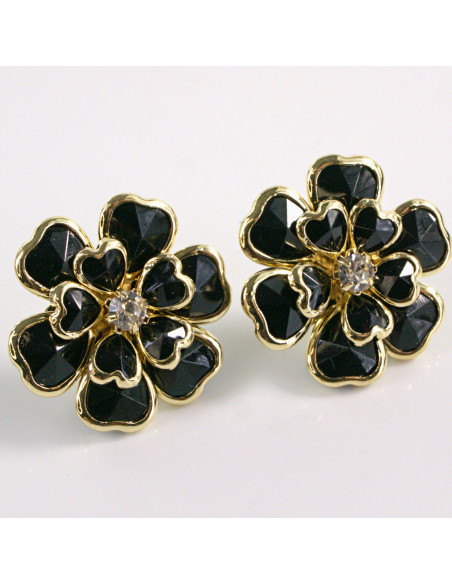 Kolczyki CZARNY KWIAT KWIATEK LOLITA AKCESORIA srebrny sztyft 925