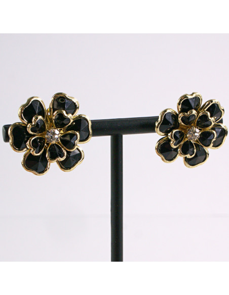 Kolczyki CZARNY KWIAT KWIATEK LOLITA AKCESORIA srebrny sztyft 925