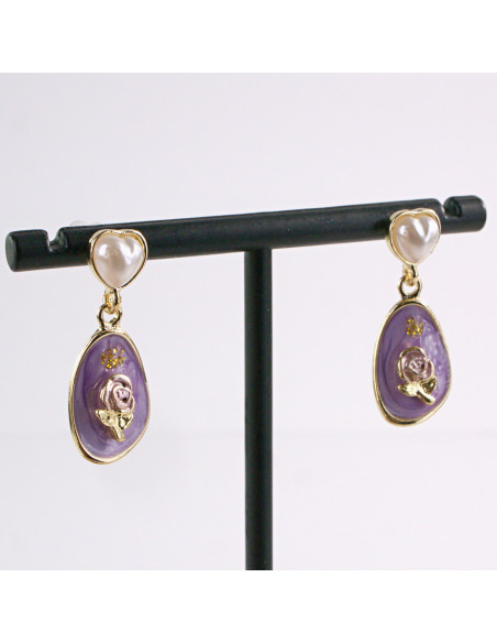 Kolczyki WISZĄCE ŁEZKI FIOLET KWIAT LOLITA AKCESORIA srebrny sztyft 925
