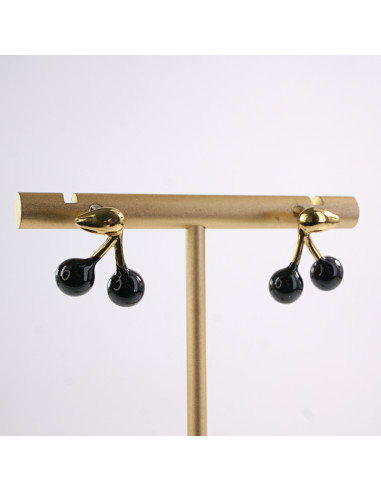 Kolczyki WIŚNIE czarne WISIENKI WIŚNIA STAL...