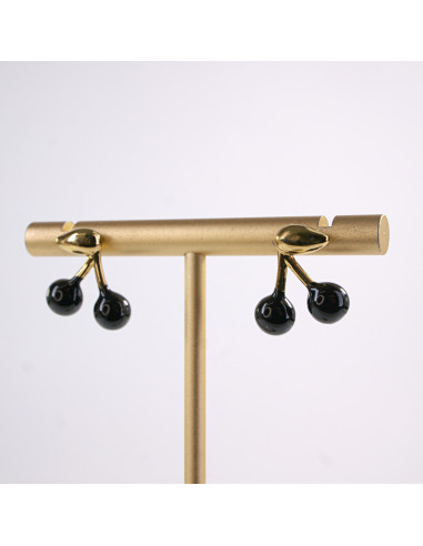 Kolczyki WIŚNIE czarne WISIENKI WIŚNIA STAL...