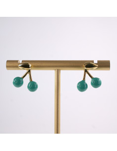 Kolczyki WIŚNIE turkusowe WISIENKI WIŚNIA STAL...