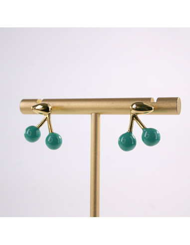 Kolczyki WIŚNIE turkusowe WISIENKI WIŚNIA STAL...