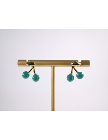 Kolczyki WIŚNIE turkusowe WISIENKI WIŚNIA STAL...