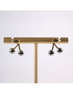 Kolczyki WIŚNIE WISIENKI srebrno - złote STAL...