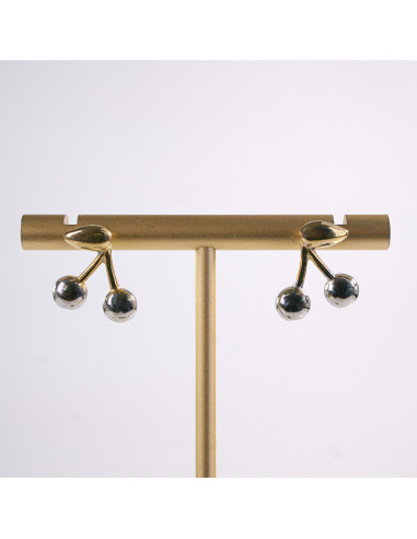 Kolczyki WIŚNIE WISIENKI srebrno - złote STAL...