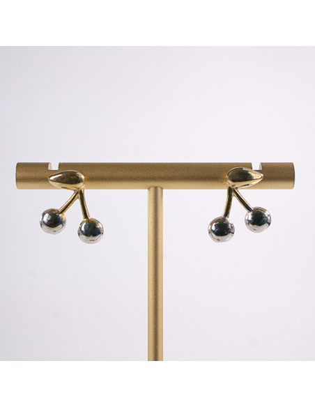 Kolczyki WIŚNIE WISIENKI srebrno - złote STAL CHIRURGICZNA LOLITA AKCESORIA