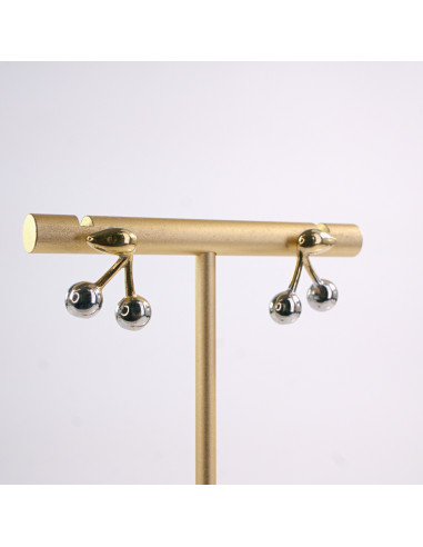 Kolczyki WIŚNIE WISIENKI srebrno - złote STAL...