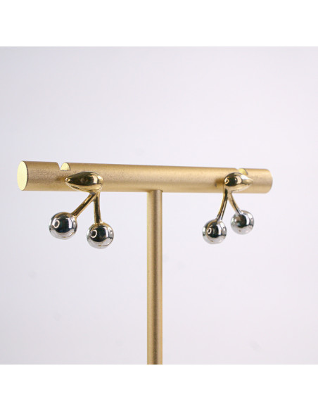 Kolczyki WIŚNIE WISIENKI srebrno - złote STAL CHIRURGICZNA LOLITA AKCESORIA