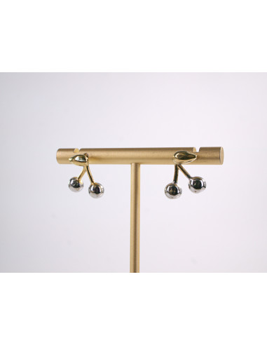 Kolczyki WIŚNIE WISIENKI srebrno - złote STAL...