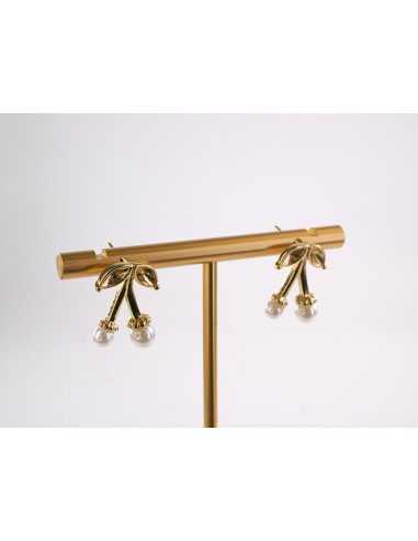 Kolczyki WIŚNIE perełki WISIENKI WIŚNIA STAL...