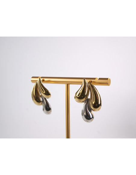 Kolczyki STAL CHIRURGICZNA CIEKNĄCE srebrno - złote KROPLE LOLITA AKCESORIA