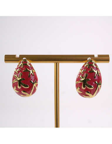 Kolczyki CZERWONE ŁEZKI KROPLE  STAL...