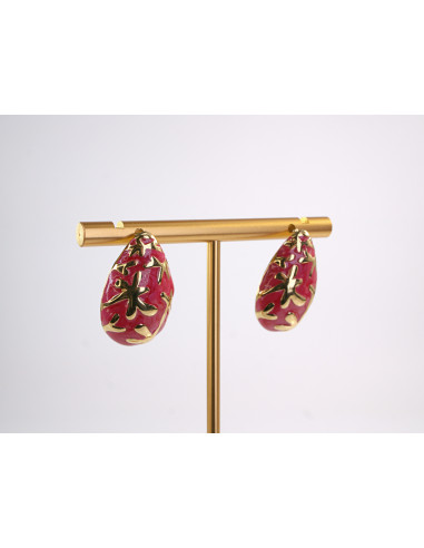 Kolczyki CZERWONE ŁEZKI KROPLE  STAL...