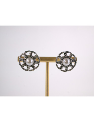 Kolczyki SREBRNE ROZETY Z PERŁĄ PERŁA  STAL...