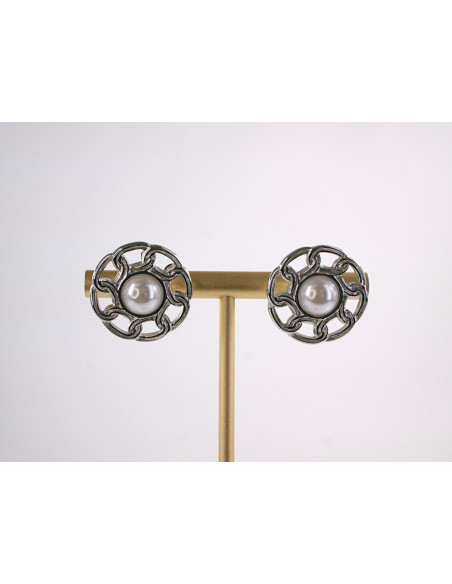 Kolczyki SREBRNE ROZETY Z PERŁĄ PERŁA  STAL CHIRURGICZNA  LOLITA AKCESORIA