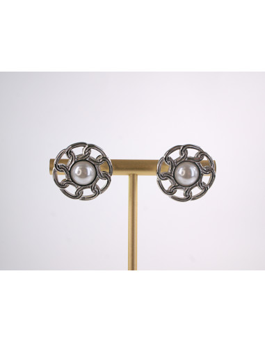 Kolczyki SREBRNE ROZETY Z PERŁĄ PERŁA  STAL...